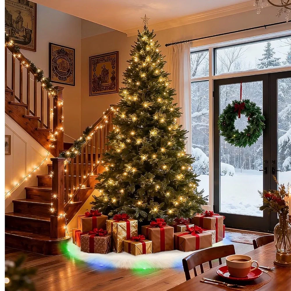 Christmas tree skirt, LED lights 48 inch thick faux fur Christmas